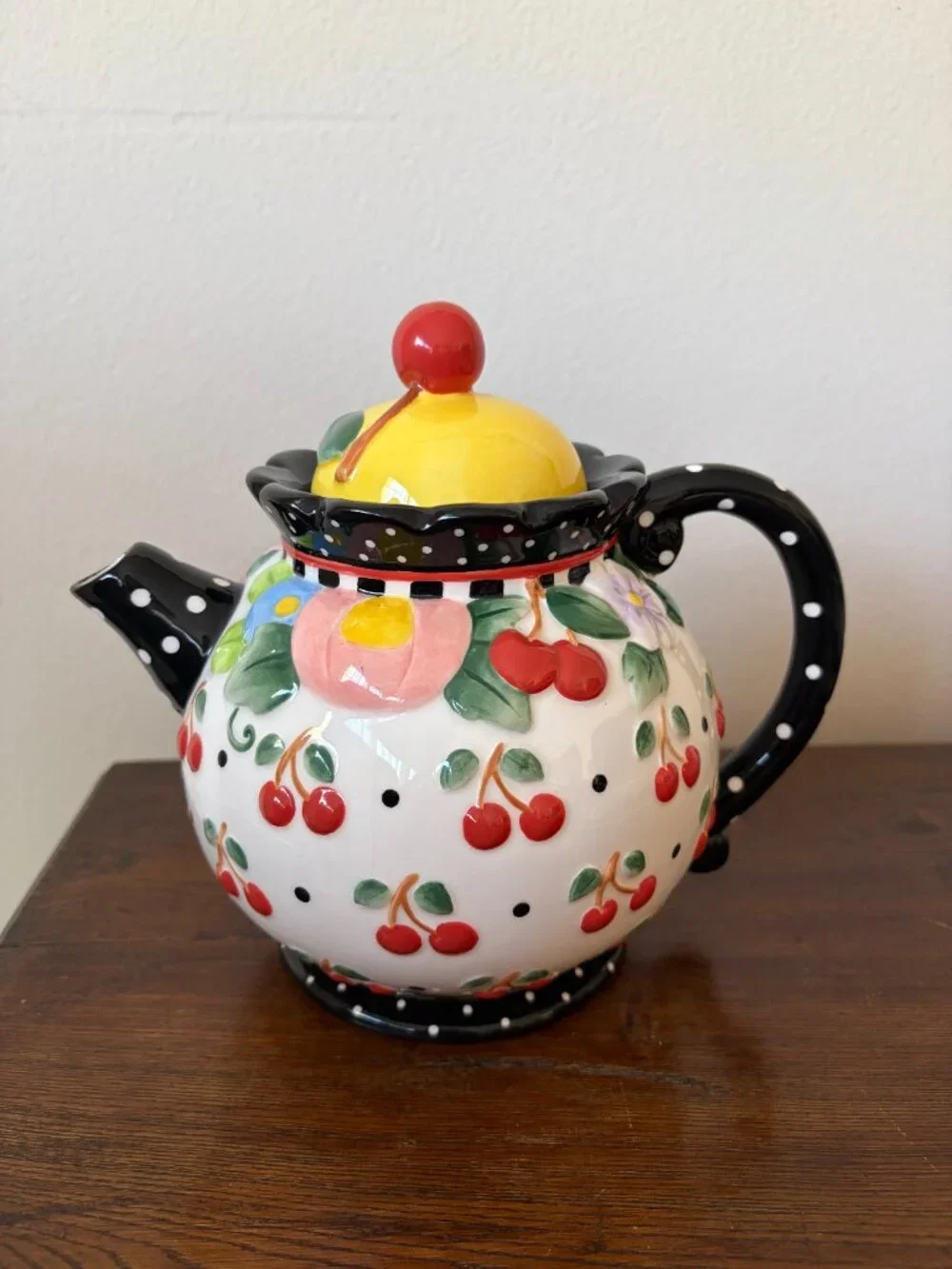 Mary Engelbreit Oh So Breit Teapot Creamer Sugar Set, Cherries and Flowers